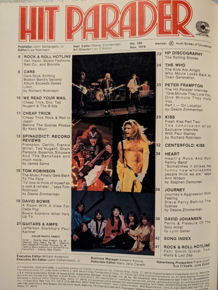 Hit Parader Magazine November 1979 KISS, Cars, Bowie, Cheap Trick, Journey, Who - Image 3 of 4