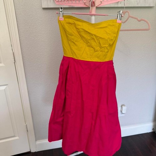 Maeve Colorblock Strapless Dress Yellow Pink