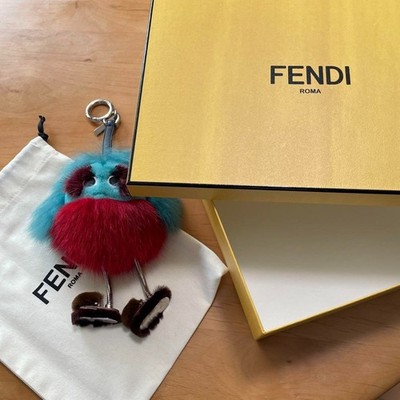 Authentic FENDI Monster Bugs Fur Bag Charm Key chain Keyring Blue