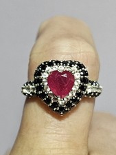 925 Sterling Silber Herz Rubin & schwarzer Sp...
