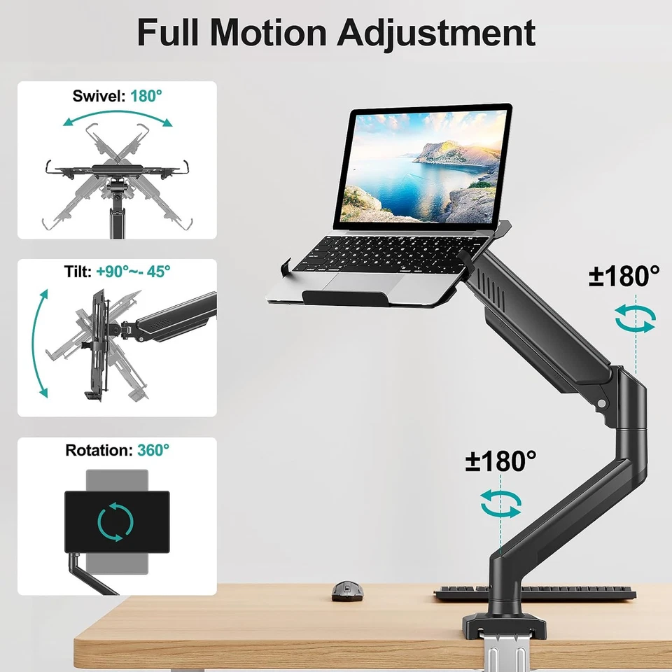 Laptop Arm Mount for Desk, 2 in 1 Function Monitor Laptop Stand, Fits Max 17" No - Image 3 of 4