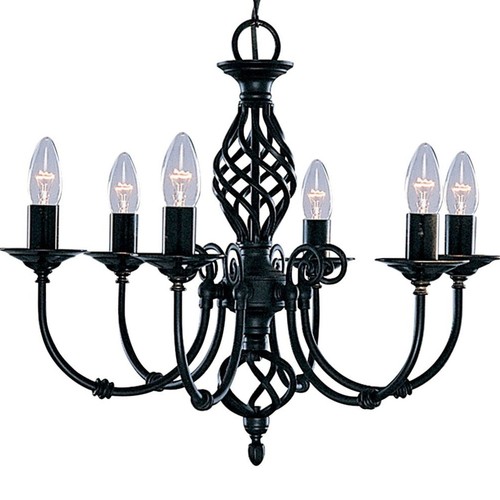 Lampadario Industrial-Nordico Zanzibar Acciaio Nero 6 Luci E14 - Foto 6 di 7