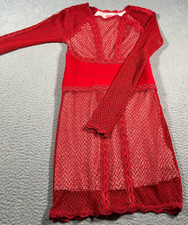 Free People Bodycon Dress Womens XS Mixed Mesh Lace Cocktail Red Polyester