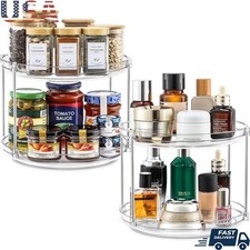 2 Tier Lazy Susan Kitchen Organizer Rotating Spice Rack Storage Turntable New