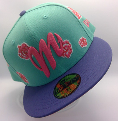 New Era 59FIFTY Diablos Rojos Mexico Hat 7 3/4 Teal Roses Pink UV  NWT