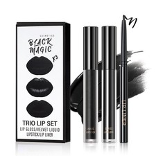 3 in 1 Black Lip Liner Pencil and Lipstick lipgloss Set Matte Black Lipstick ...