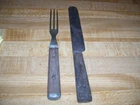Lot #9S-Antique Pair 1800's Civil War Era Flatware Knife and Fork Wood Handled