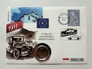 2 Euro Monaco 2021 Numisbrief 110 Jahre erste Rallye von Monaco Auflage 1.800STK