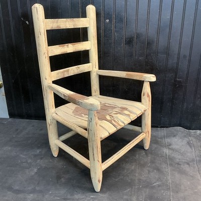 Vintage Wooden Ladder Back Childs  Chair Rustic Wood Slat Rocker Child Size 24 