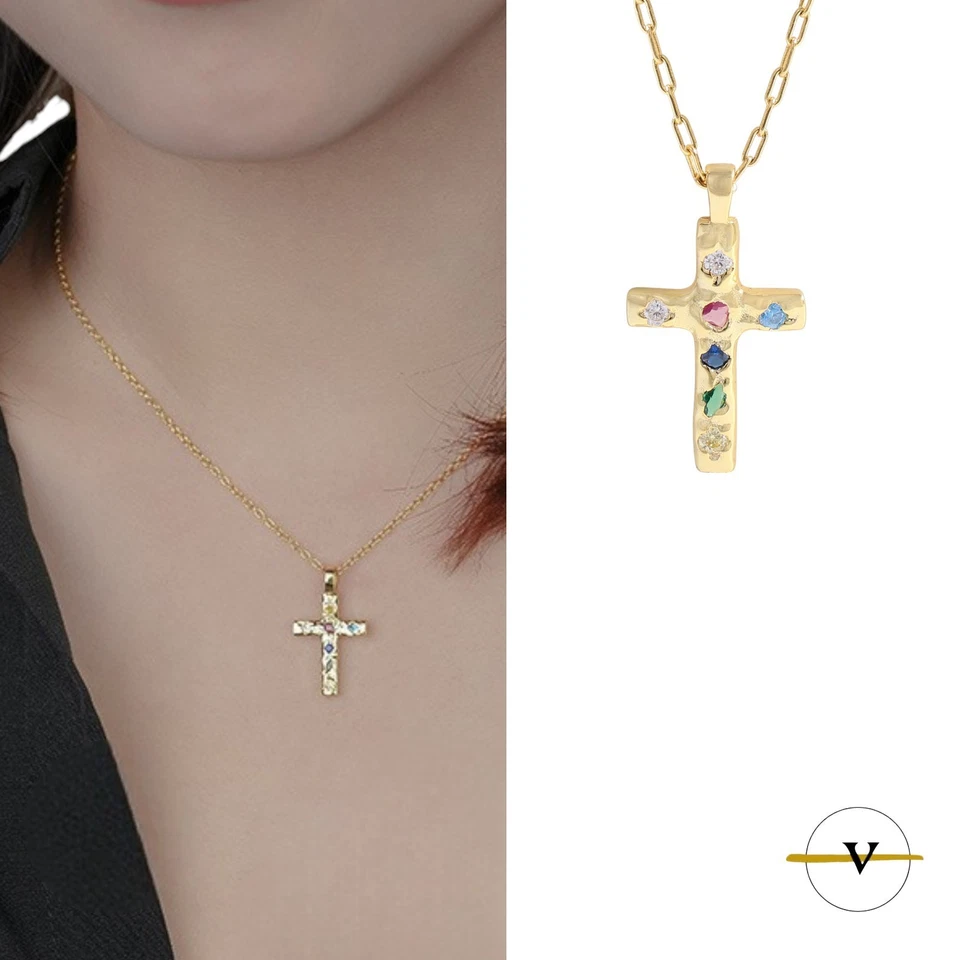 COLLANA DONNA IN ARGENTO 925 RODIATA ORO 18K  CON CATENA E CROCE CON ZIRCONI - Immagine 3 di 4