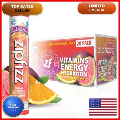Zipfizz Sugar Free Energy Drink Powder Tubes Passion Orange Guava 20 Pack