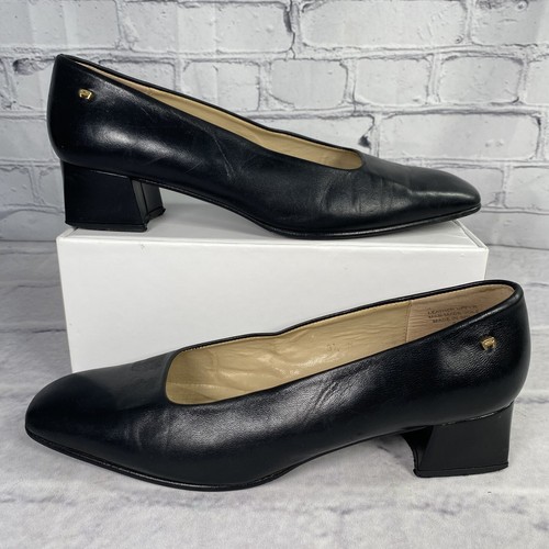 Etienne Aigner Astoria Heels Womens 8.5N Black Leather Square Toe Shoes Pumps