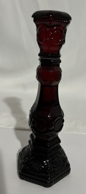 Vintagage 1876 ''Cape Cod'' Red Glass Avon Candlestick full Birds of paradise