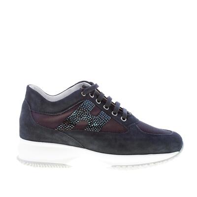 HOGAN women shoes Interactive dark blue suede tech fabric sneaker