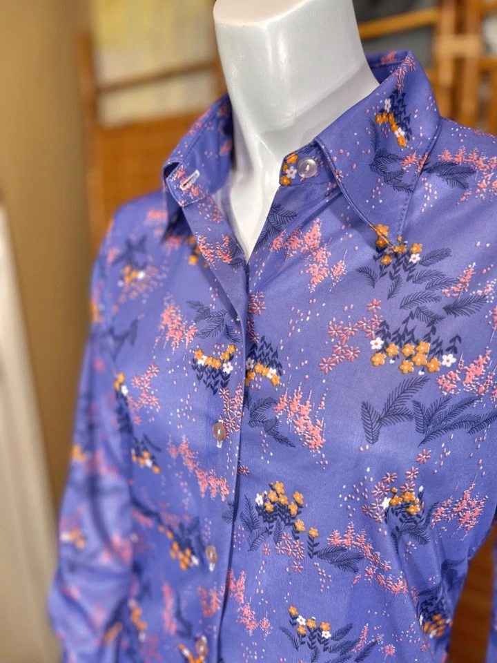 Vintage 70’s FLORAL COLLARED SHIRT S Floral Print Retro Hippie Boho Western - Image 2 of 4
