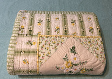 Vintage Patchwork Hand Stitched Twin Quilt 69"x88" Appliqu  Flowers Embroidered