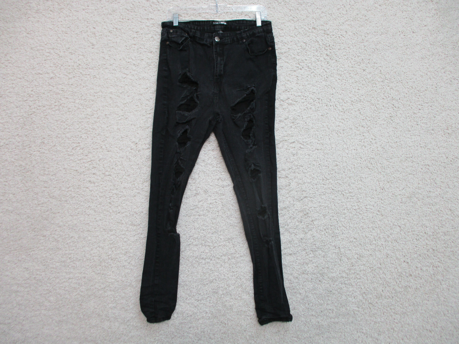 Fashion Nova Jeans 1X Womens Plus Size Black Denim Skinny Distressed Stretch A11