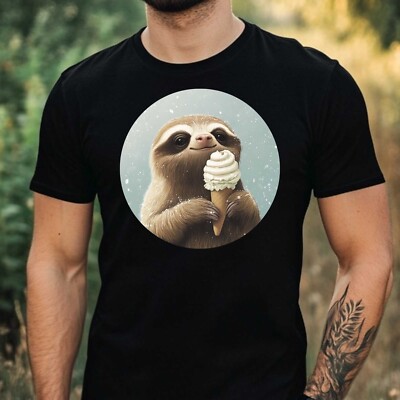 Herren T-Shirt Faultier isst Eis Motiv Baumwolle Größe XS bis 5XL