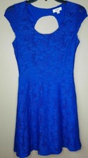 Womens XS Royal Blue Lace CANDIES Skater DRESS A Line Keyhole Back CAP SLEEVE