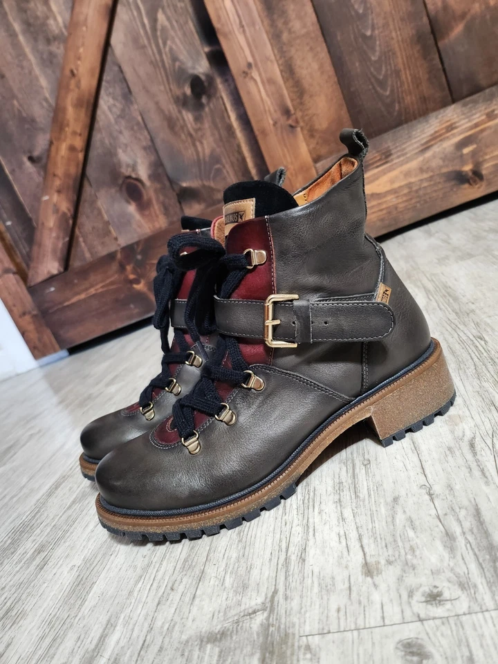 Pikolinos ASPE Lace Up Grey Leather Boots Combat Style Bootie Size 40 EXCELLENT - Image 2 of 4