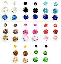 Three Pack of Silver 5mm, 5.5mm, 6mm and 8mm Earrings w Cubic Zicornia Crystal