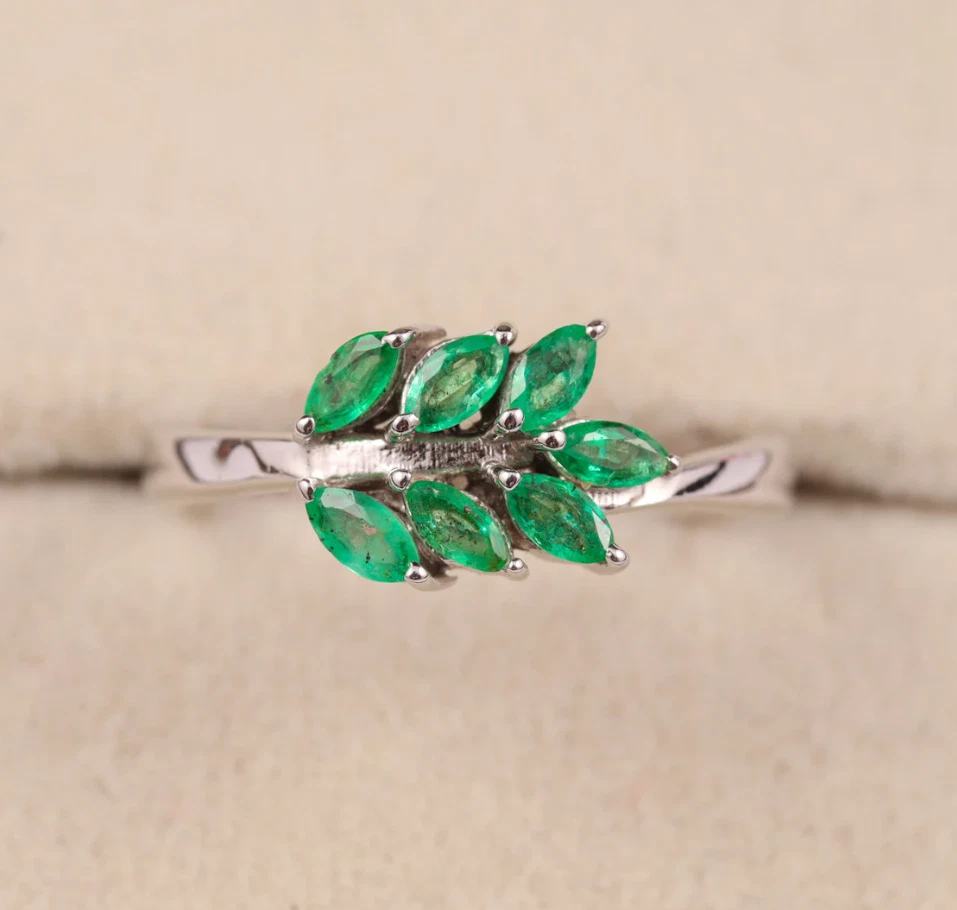 Natural Marquise Cut Emerald Women's Ring 925 Silver Emerald Engagement Ring - Image 3 of 3