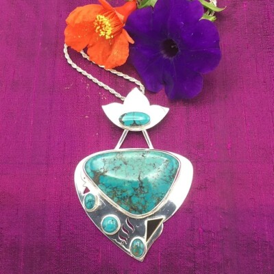 Sterling Silver Turquoise neckpiece / Handcrafted by Sassi LaMuth Jewelry