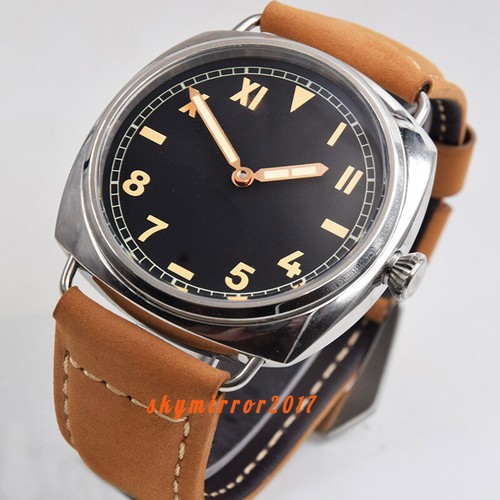 47mm Black sterile dial Asia hand winding 6497 movement watch Military luminous - Bild 3 von 7