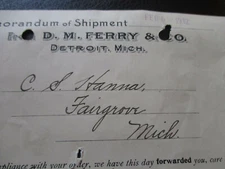 1912 Antique Vtg Ephemera Letterhead Billhead D.M. Ferry Seed Co / Detroit MI