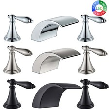 8" Widespread LED Bathroom Faucet Basin 3 Holes Waterfall Vanity Sink Mixer Tap