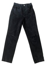 Vtg Women  s Real Suede Genuine Leather High Waisted Black Pants Size 11 Y2K 90  s