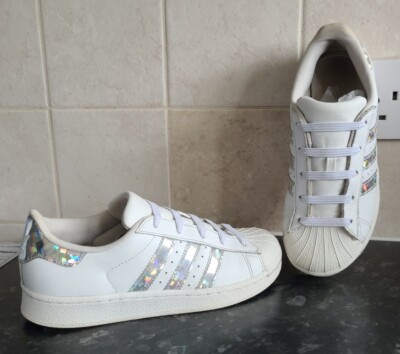 Adidas Superstar C Silver Holographic Trainers UK 2, White Silver EXC  COND UK