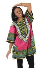 Traditional PinkPrint Dashiki w/color designs  2 pockets w/Hat. Free Size.