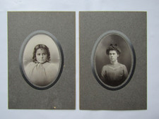 Antique Cabinet Card Photo with Young Daughter w Hair Curls  Mother w Hair Bow