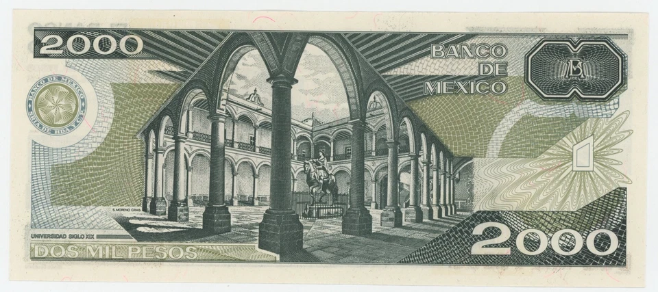 Мексика 2000 песо 26-7-1983 медиатор 82.a не бывшая в обращении серия A серийный номер AA002673 - Изображение 2 из 2