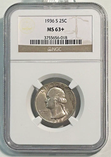 1936-S Uncirculated Washington Quarter Certified NGC MS 63+