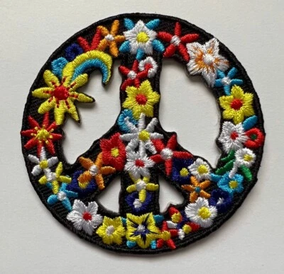 THE PATCH BUNKER Peace Sign Patch 2.5 Inches Iron On Embroidery Rainbow Floral Love Pride Design