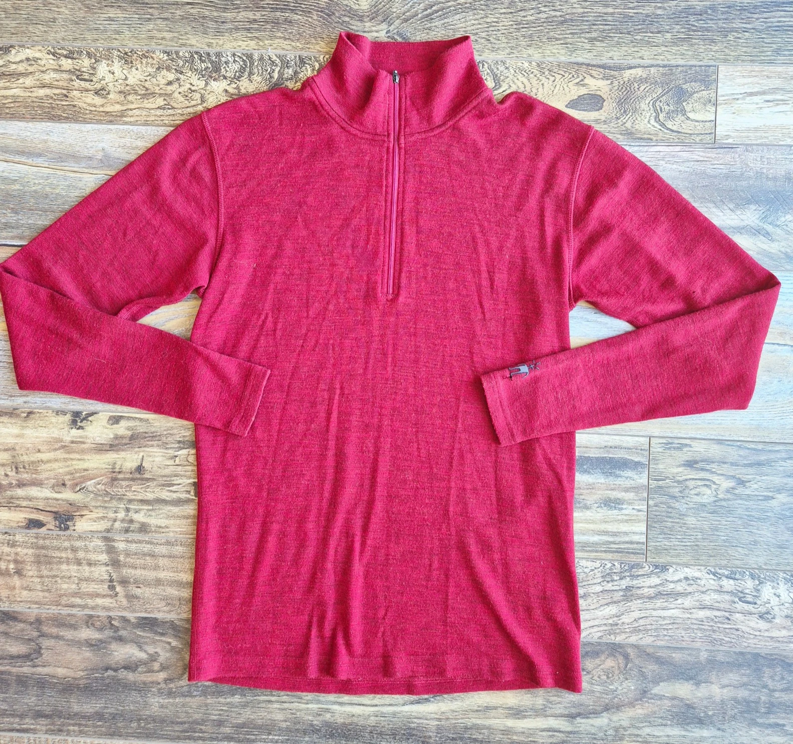 Smartwool Merino Wool Men's L 1/4 Zip Mock Neck Baselayer Shirt Long Sleeve Red