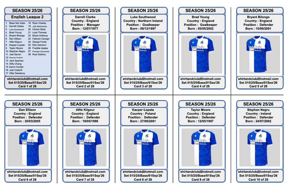 BRISTOL ROVERS - 25/26 ENGLISH LEAGUE TWO BASE SET - Trading Cards - Image 2 of 4