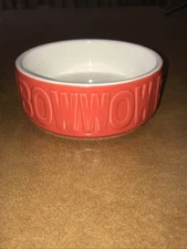 Dog Food Water Bowl Dish Bow Wow Red and White  5" Wide Ceramic Pet Champion