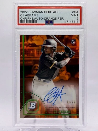 2022 Bowman Heritage CJ Abrams RC Chrome Rookie Auto Orange Refractor /25 PSA 9