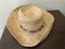 Conner Handmade Sun Hat Womens Natural Fiber One Size Beaded Band