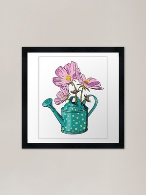 Garden Cosmos Pink flowers in a wat Framed Wall Art Poster Canvas Print Picture