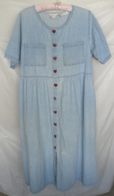 DAY IN DAY OUT LT BLUE DENIM MIDI DRESS SIZE L 100% COTTON SHORT SLEEVES BIN05