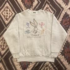 Vintage Bugs Bunny 1996 Warner Brothers Crewneck Sweatshirt Gray Adult Large EUC