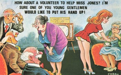 Bamforth Comic Postkarte Nr. 579 ''Put His Hand Up'' frecher Humor unbenutzt 70er Jahre