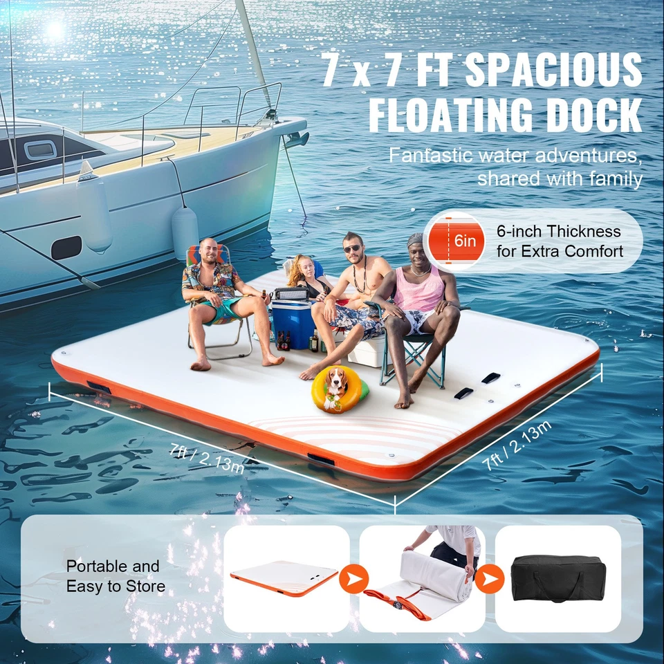 Uimoso Inflatable Floating Dock 7x7FT Inflatable Dock Platform Mat with Ladder - Image 3 of 4