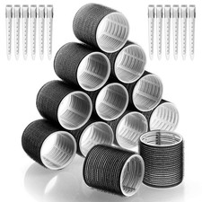 Jumbo Hair Curlers Rollers, 12Pcs Roller 1 Count Pack of 24 , Black