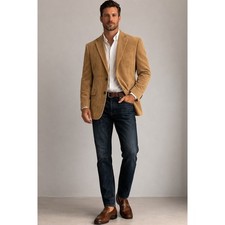 Chaps Mens Tan Corduroy Sport Coat Blazer Tan Two Button Paisley Lining Size 42R