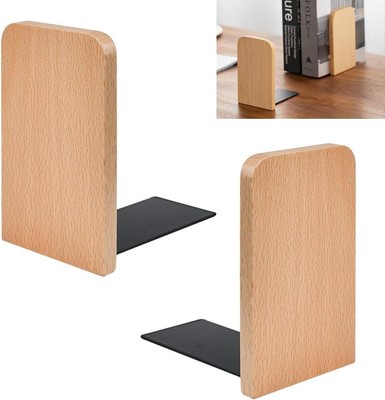 Buchstützen, 2 Stück Natur Bambus Buchstütze Schwerlast Buchstützen Nussbaum Holz Holz